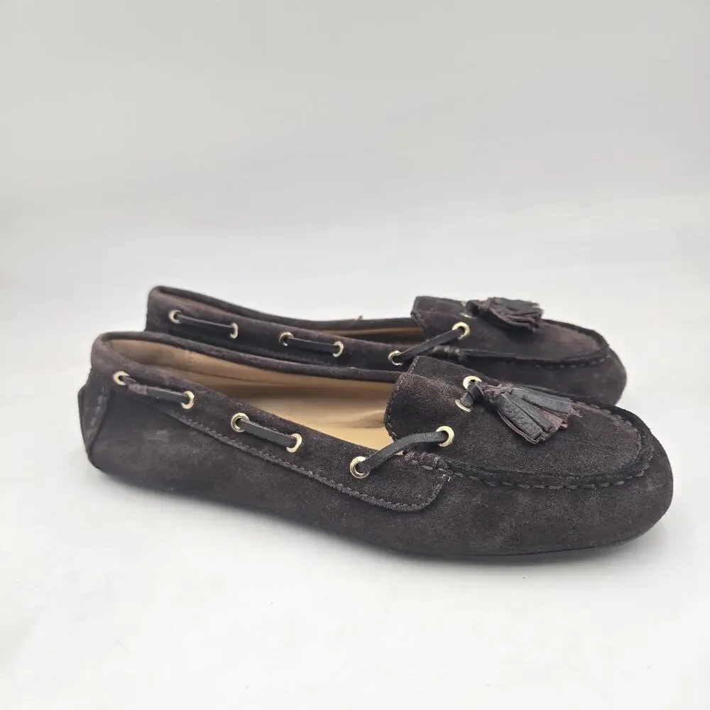 Talbots Brown Suede Leather Moccasin Tie Slip On Driving Loafers Flats Shoes 7 M